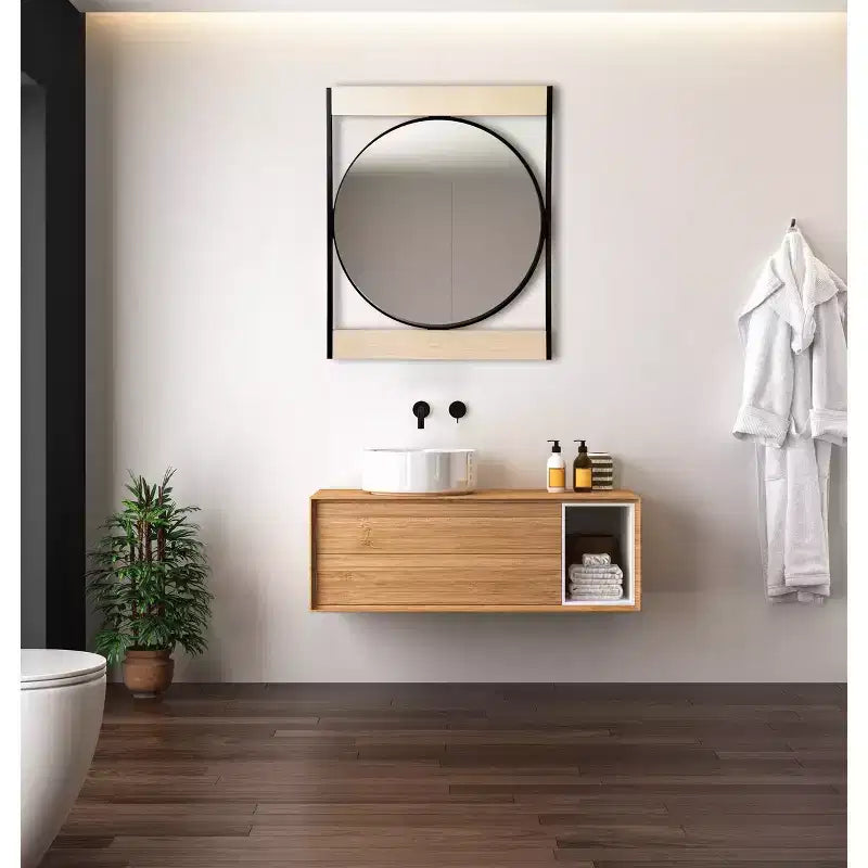 Miroir rond en métal Logan : Décoration moderne style ferme, fixation murale, aucun assemblage requis