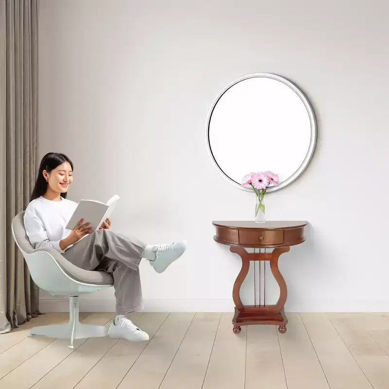 Table console harpe demi-lune en bois avec tiroir de rangement pour salon et entrée, en cerisier