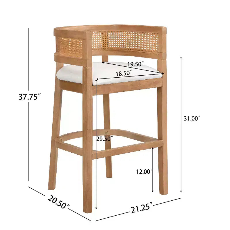 Tabourets de bar rembourrés en bois d'hévéa contemporains avec dossier incurvé en rotin