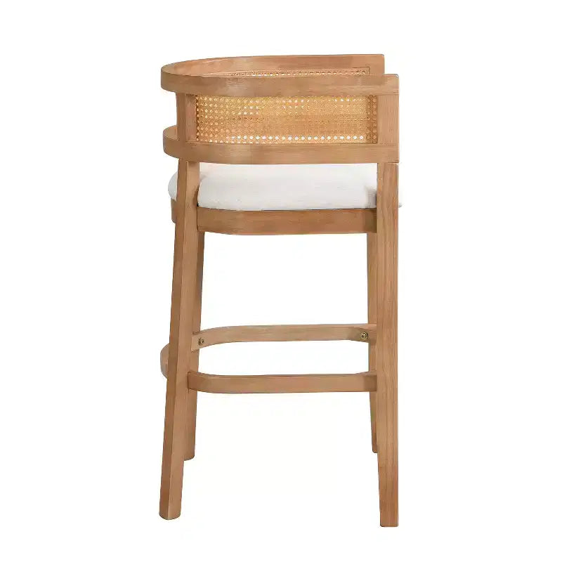 Tabourets de bar rembourrés en bois d'hévéa contemporains avec dossier incurvé en rotin