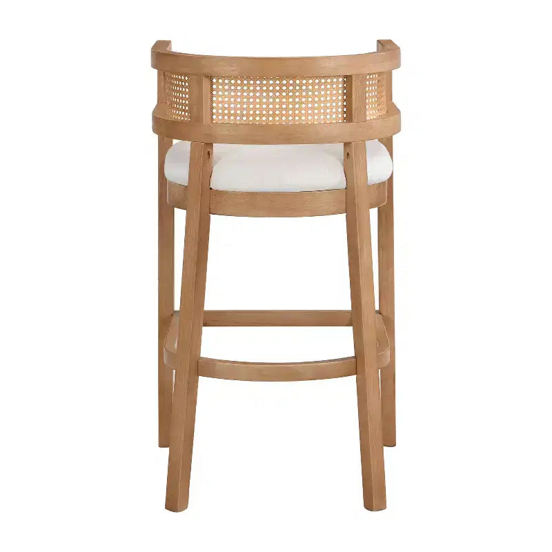 Tabourets de bar rembourrés en bois d'hévéa contemporains avec dossier incurvé en rotin