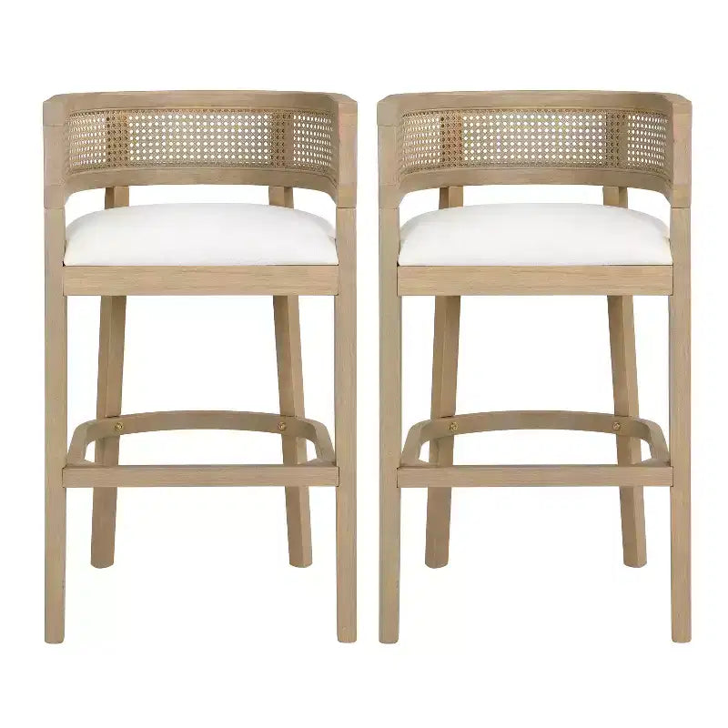 Tabourets de bar rembourrés en bois d'hévéa contemporains avec dossier incurvé en rotin