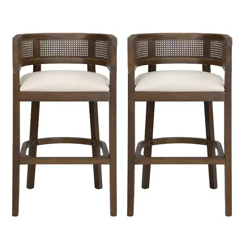 Tabourets de bar rembourrés en bois d'hévéa contemporains avec dossier incurvé en rotin