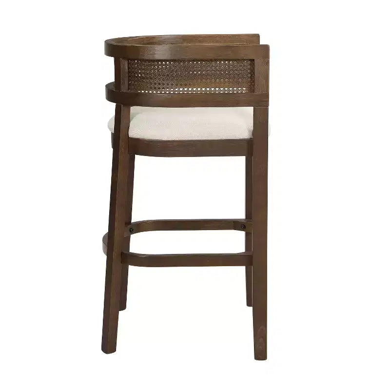 Tabourets de bar rembourrés en bois d'hévéa contemporains avec dossier incurvé en rotin