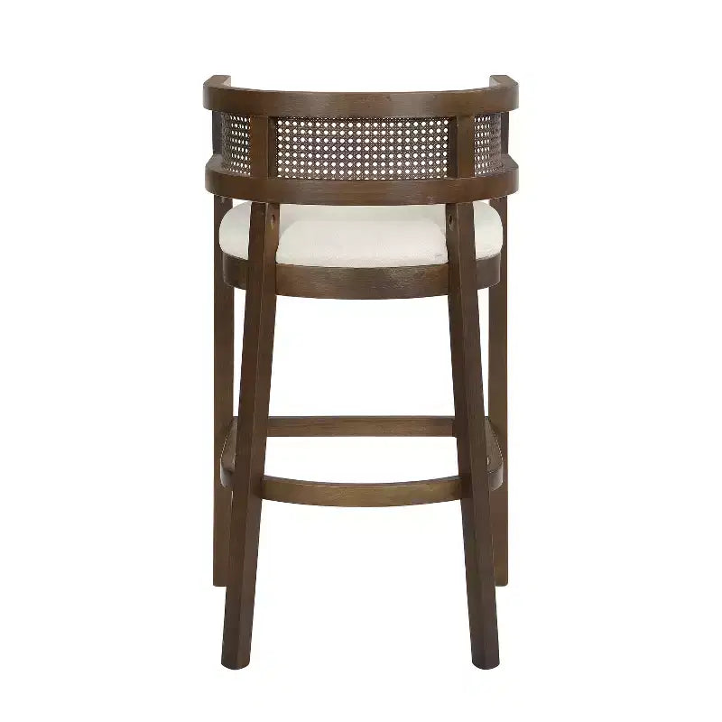 Tabourets de bar rembourrés en bois d'hévéa contemporains avec dossier incurvé en rotin