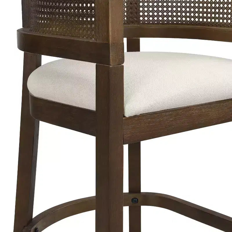 Tabourets de bar rembourrés en bois d'hévéa contemporains avec dossier incurvé en rotin