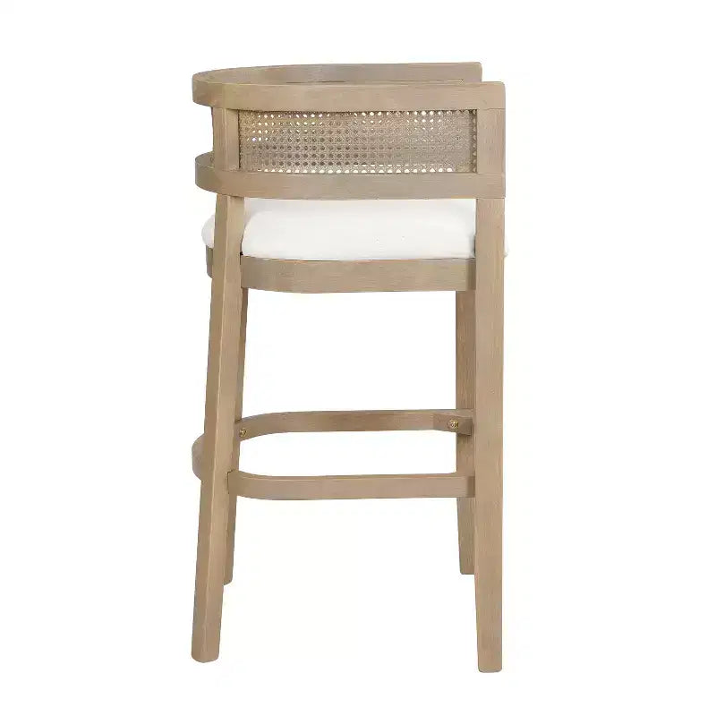 Tabourets de bar rembourrés en bois d'hévéa contemporains avec dossier incurvé en rotin