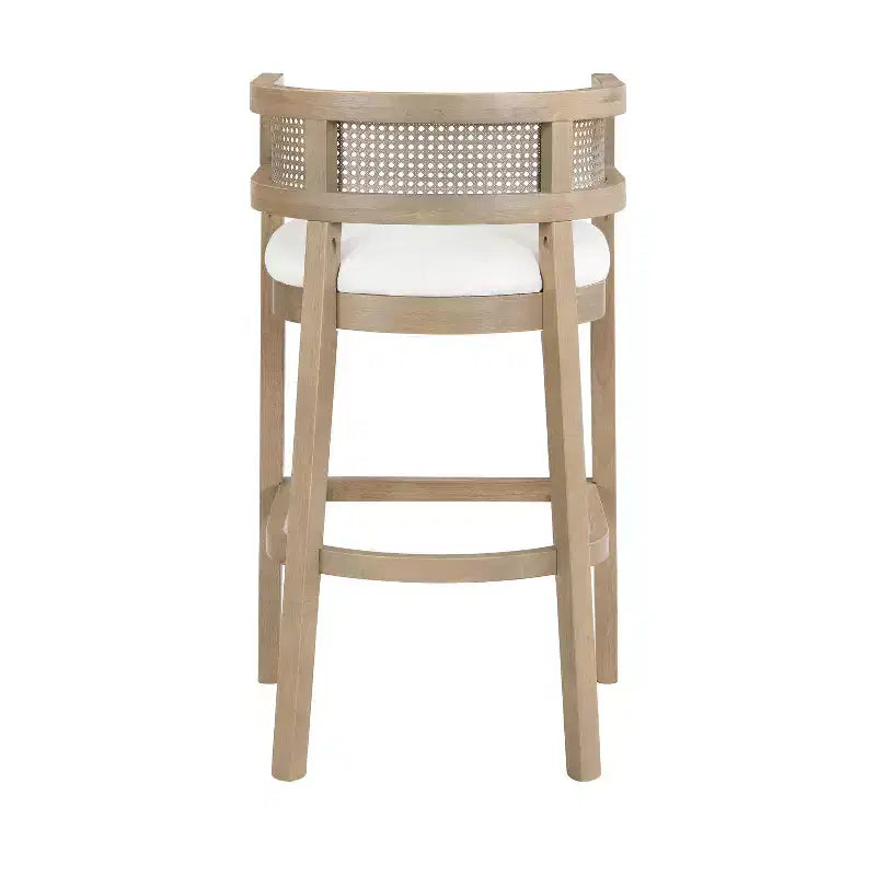 Tabourets de bar rembourrés en bois d'hévéa contemporains avec dossier incurvé en rotin