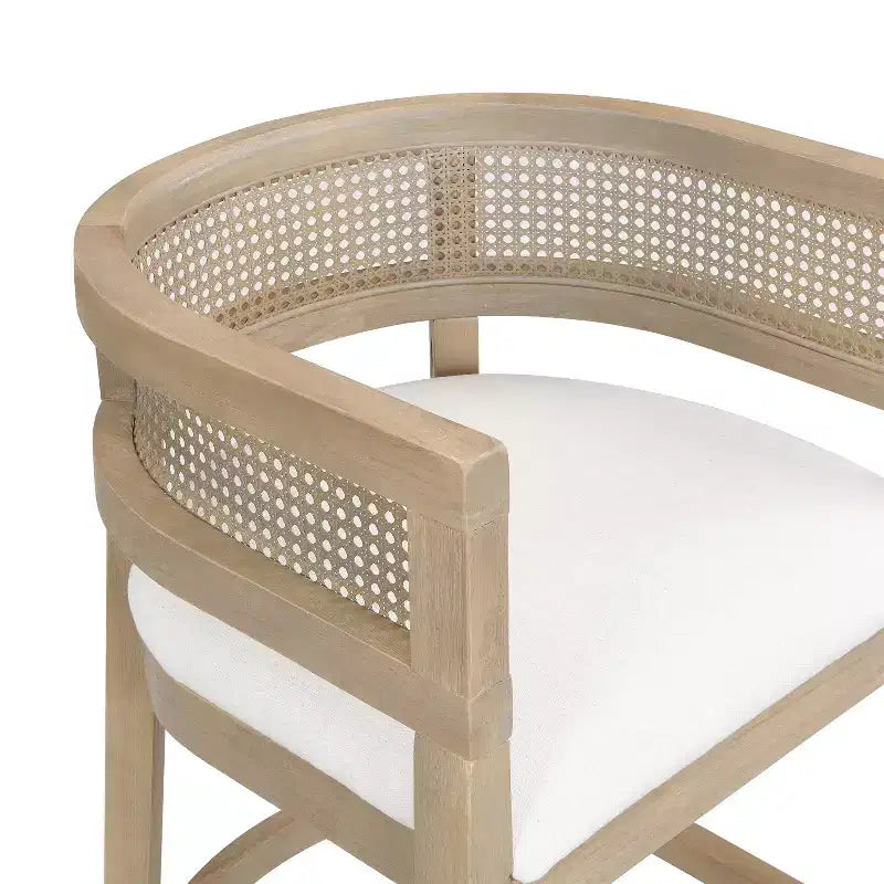 Tabourets de bar rembourrés en bois d'hévéa contemporains avec dossier incurvé en rotin