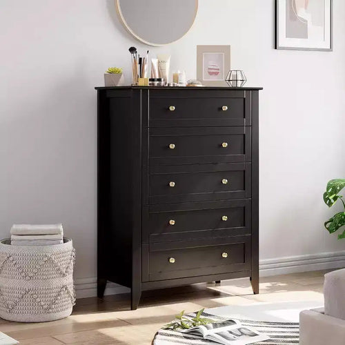 Garvee 5 Drawer Dresser, Farmhouse Tall Wood Chest of Drawers for Clothes, Big Storage Dressers Organizer, Living Room, Closet, Hallway