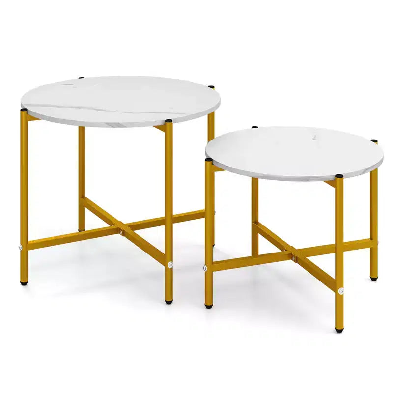 Tables basses rondes gigognes d'intérieur et d'extérieur 21,5 et 25,5 Table d'appoint ronde Marron/Blanc