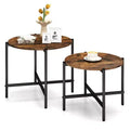 Costway Indoor and Outdoor Round Coffee Table Set of 2 21.5 & 25.5 Nesting Coffee Tables Circle End Table Brown/White