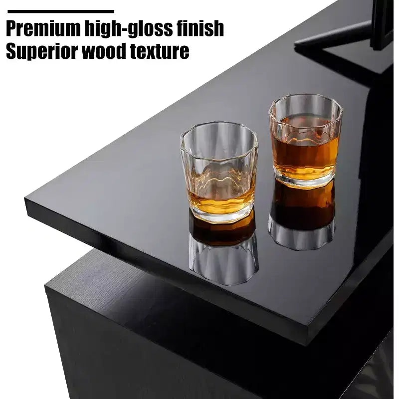 Meuble TV cheminée, meuble de divertissement LED laqué brillant