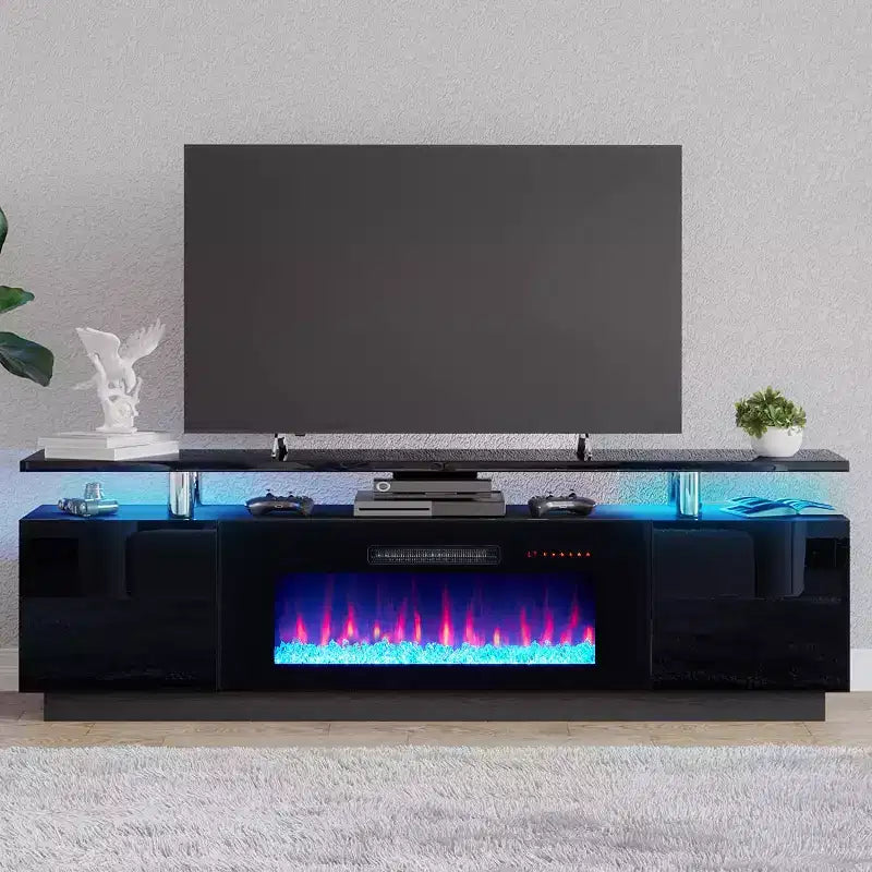 AMERLIFE Fireplace TV Stand, High Gloss LED Entertainment Center