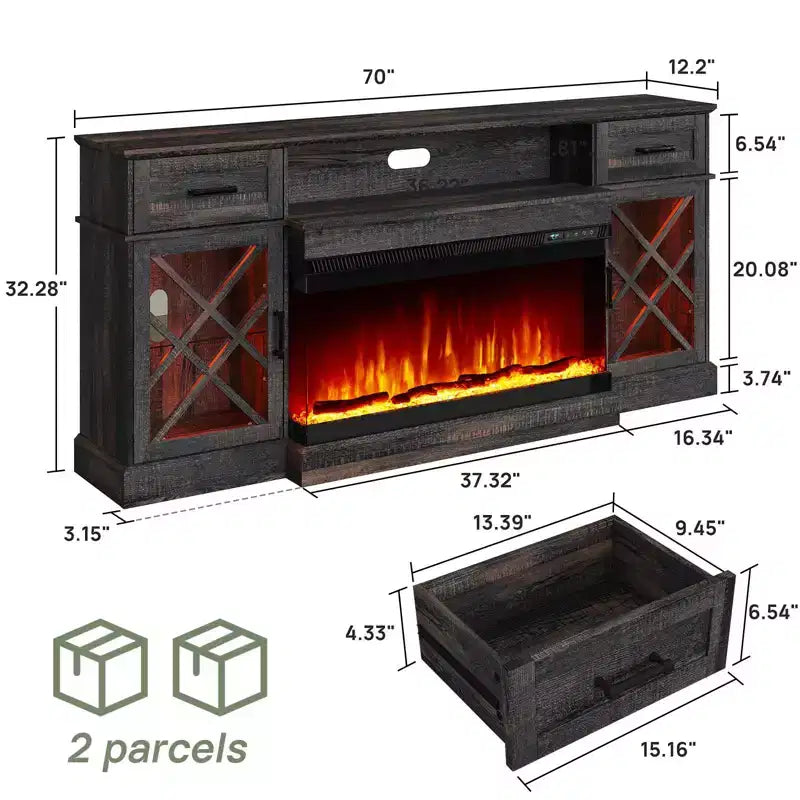 Meuble TV de ferme avec cheminée à LED en verre 3 faces