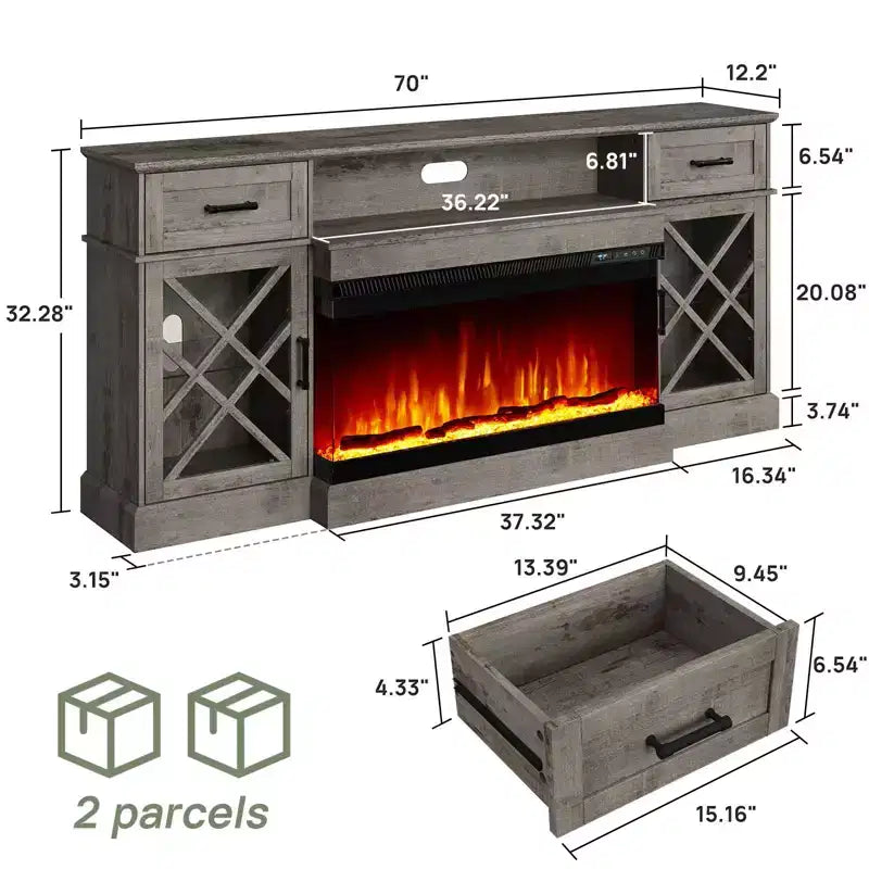 Meuble TV de ferme avec cheminée à LED en verre 3 faces