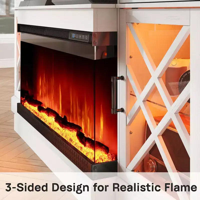 Meuble TV de ferme avec cheminée à LED en verre 3 faces