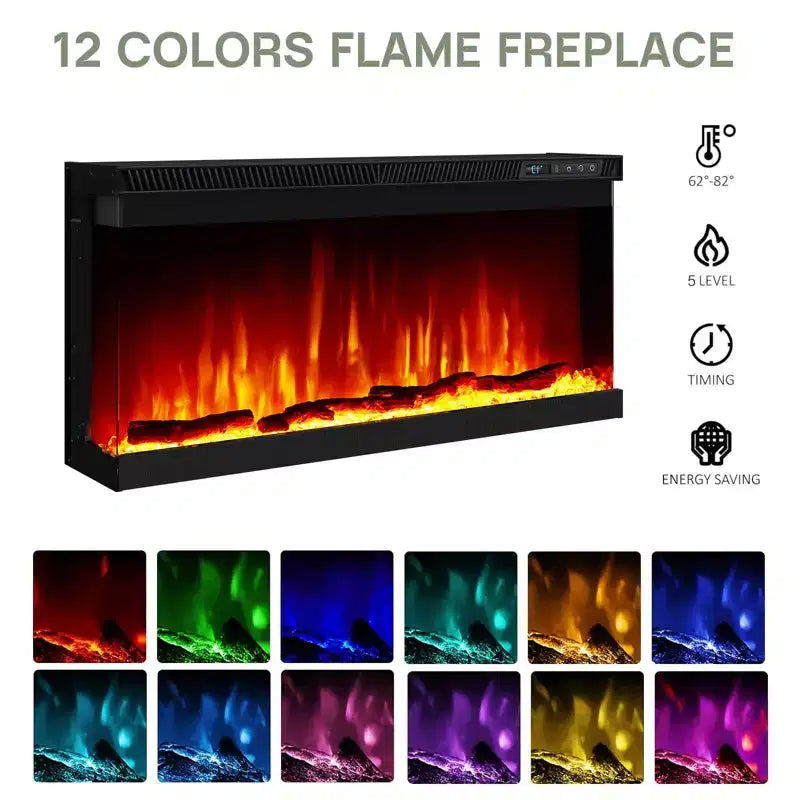 Meuble TV de ferme avec cheminée à LED en verre 3 faces