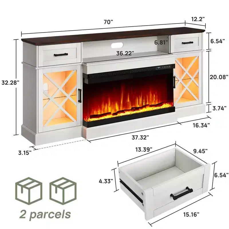Meuble TV de ferme avec cheminée à LED en verre 3 faces