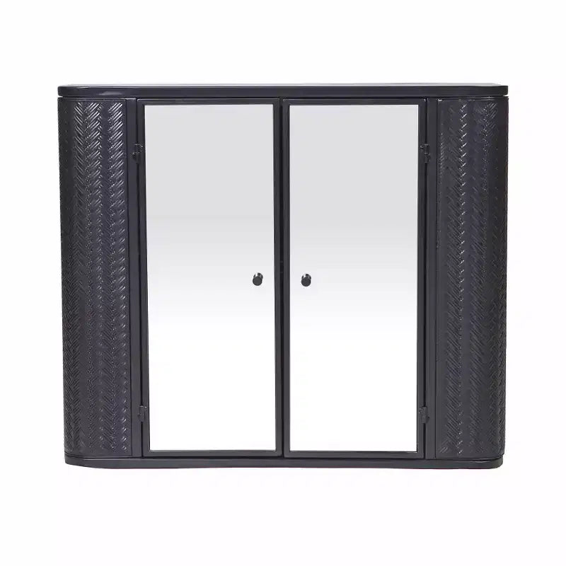 Meuble de salle de bain mural noir 2 portes miroir et étagère ouverte | Cadre en métal style ferme | Au-dessus de l'évier