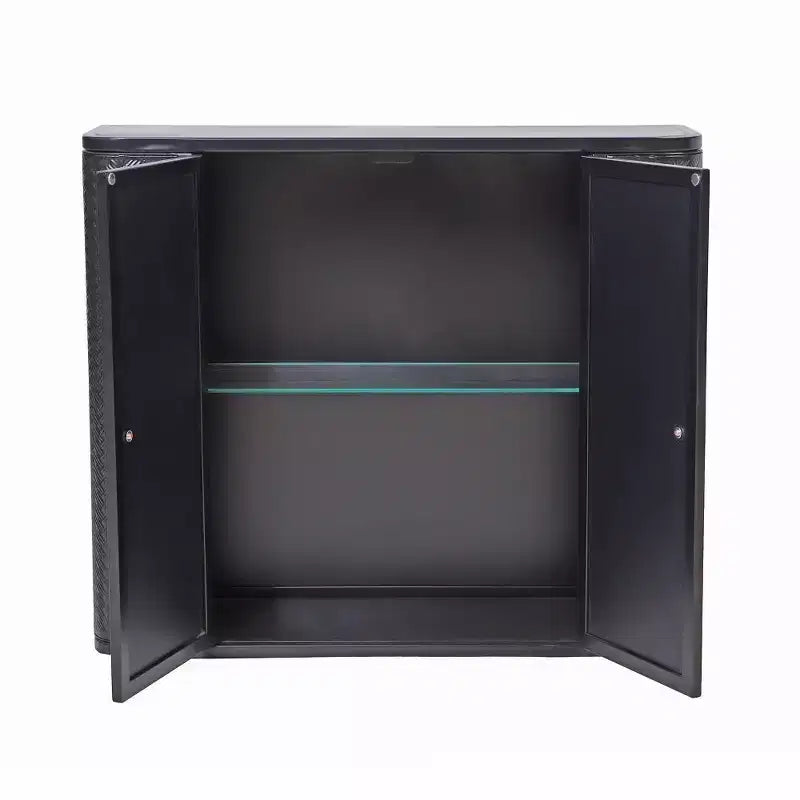 Meuble de salle de bain mural noir 2 portes miroir et étagère ouverte | Cadre en métal style ferme | Au-dessus de l'évier
