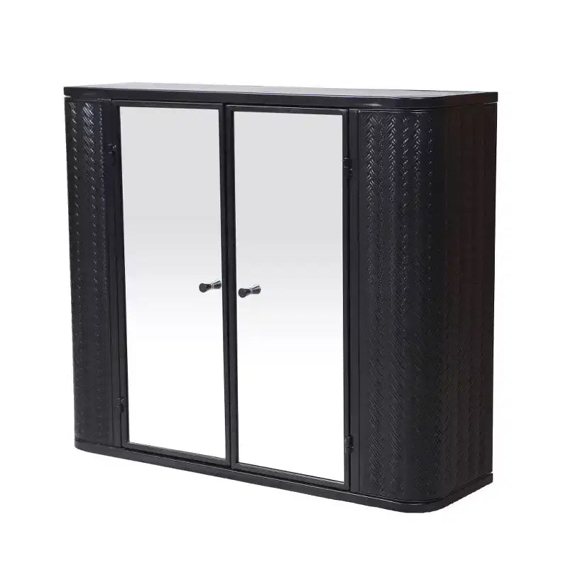 Meuble de salle de bain mural noir 2 portes miroir et étagère ouverte | Cadre en métal style ferme | Au-dessus de l'évier