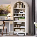 Bibliothèque arquée, Meuble de rangement style ferme moderne avec étagères réglables, Bibliothèque en bois avec étagère de présentation ouverte pour bureau à domicile