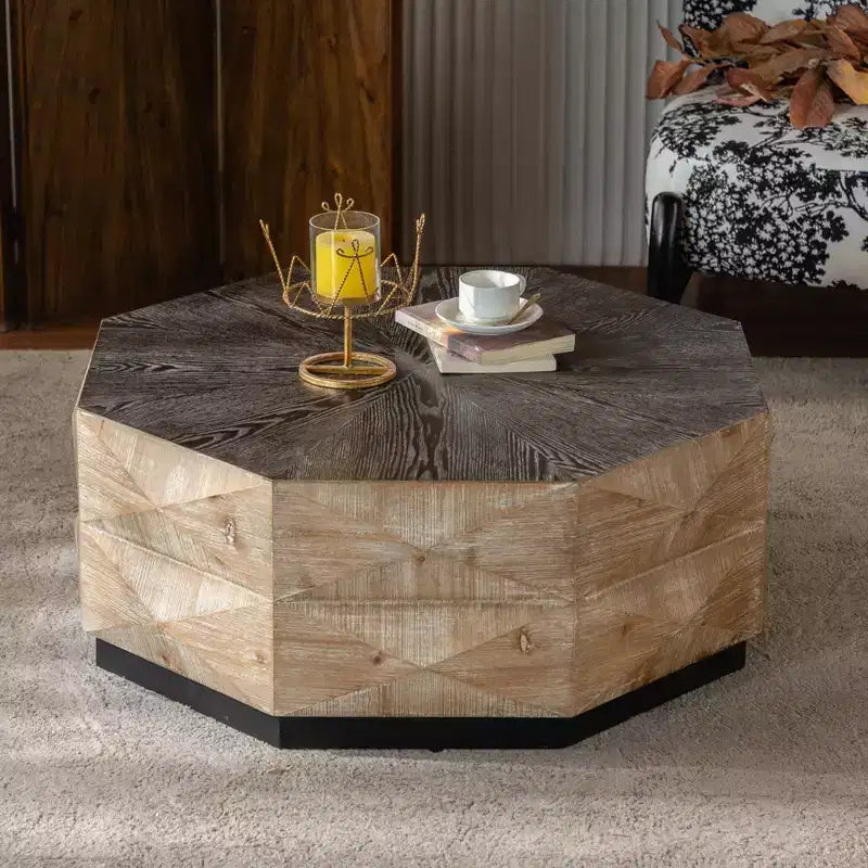 GDFStudio Jean Rustic 36 Octagon Embossed Pattern Wood Coffee Table
