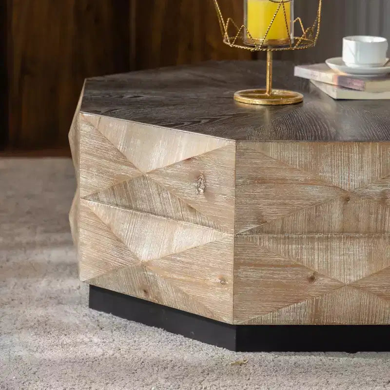 Table basse en bois avec motif octogonal en relief