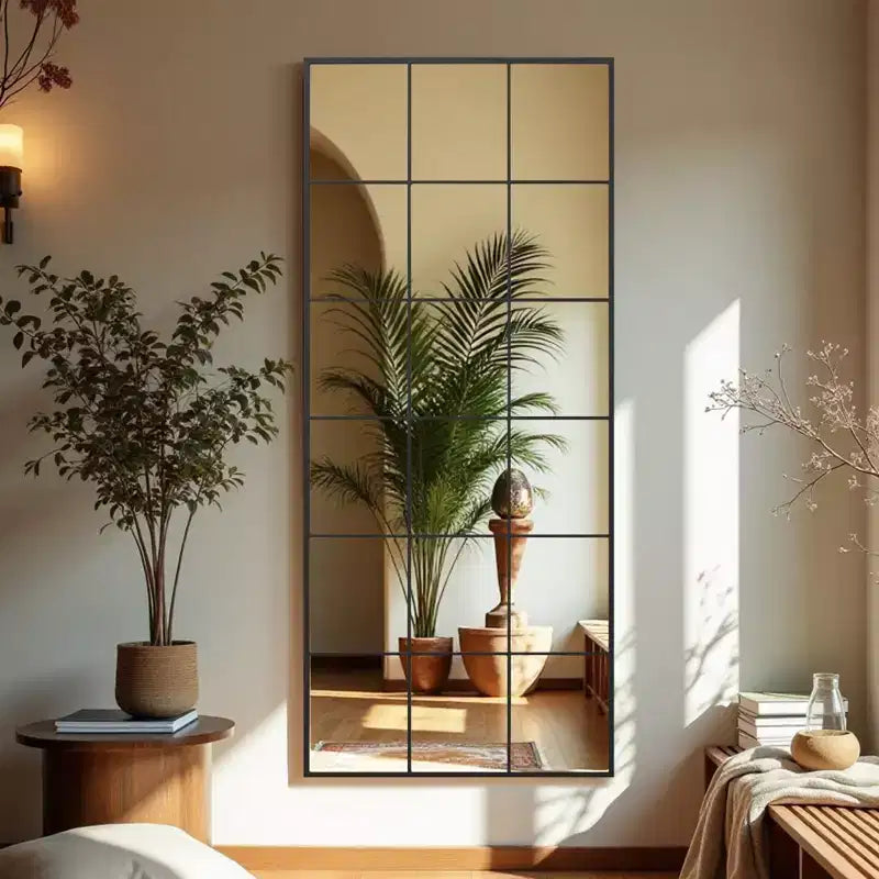 Miroir rectangulaire noir 69x30 en pied avec cadre en métal