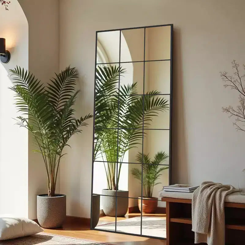 Miroir rectangulaire noir 69x30 en pied avec cadre en métal