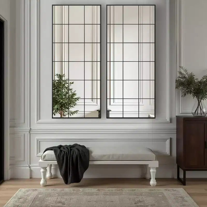 Miroir rectangulaire noir 69x30 en pied avec cadre en métal