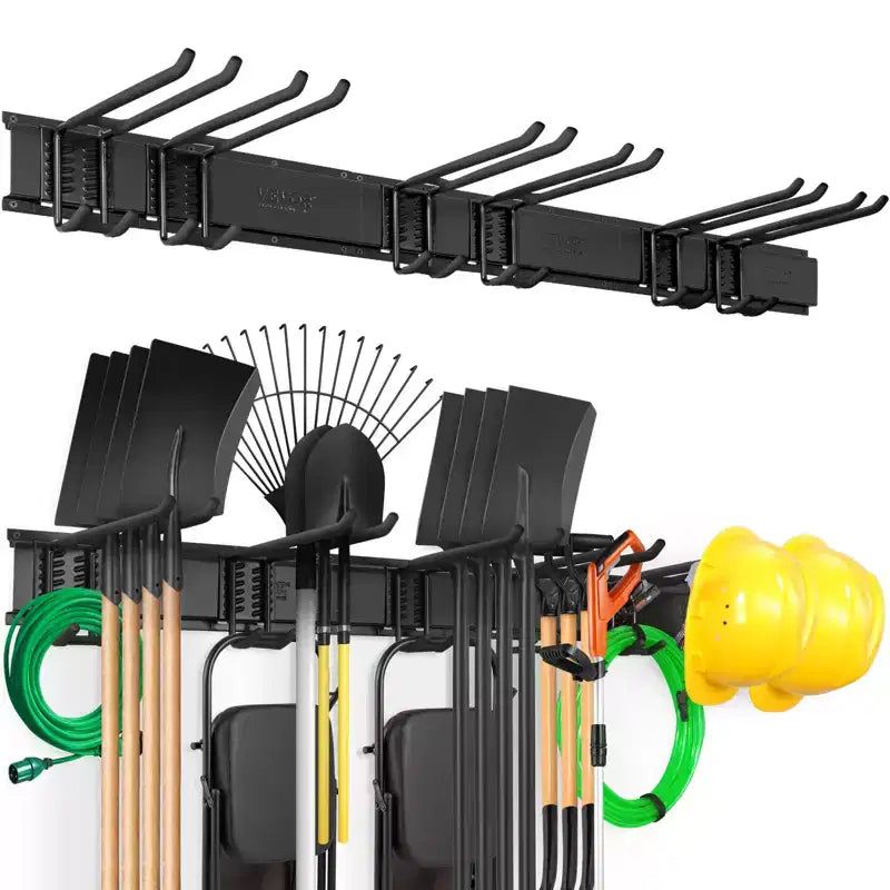 VEVOR Garage Tool Organizer, 800 lbs Max Load Capacity, Wall Mount Yard Garden Storage Rack Organization Heavy Duty with 6 Adjustable Hooks, 3 Rails
