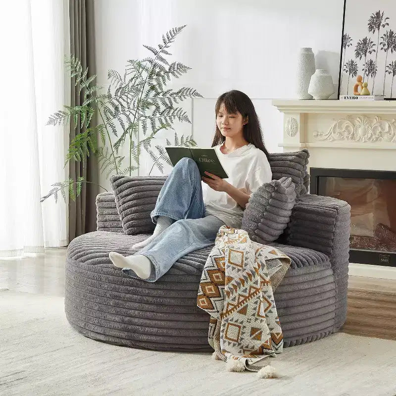 55''W Fluffy Corduroy Sleeper Chair with Pillows, Modern Extra Wide Sofa Chair for Living Room, Bedroom or Lounge - ModernLuxe