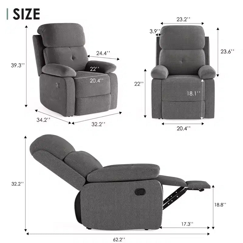 Petit fauteuil inclinable manuel pour adultes femmes, pour salon petits espaces