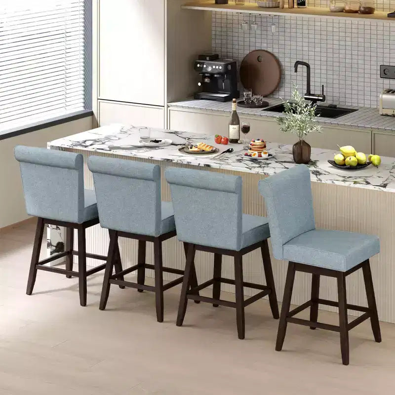 Tabourets de bar pivotants avec pieds en bois d'hévéa et revêtement en lin beige/gris