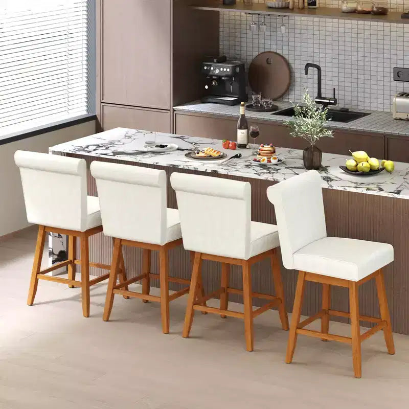 Tabourets de bar pivotants avec pieds en bois d'hévéa et revêtement en lin beige/gris