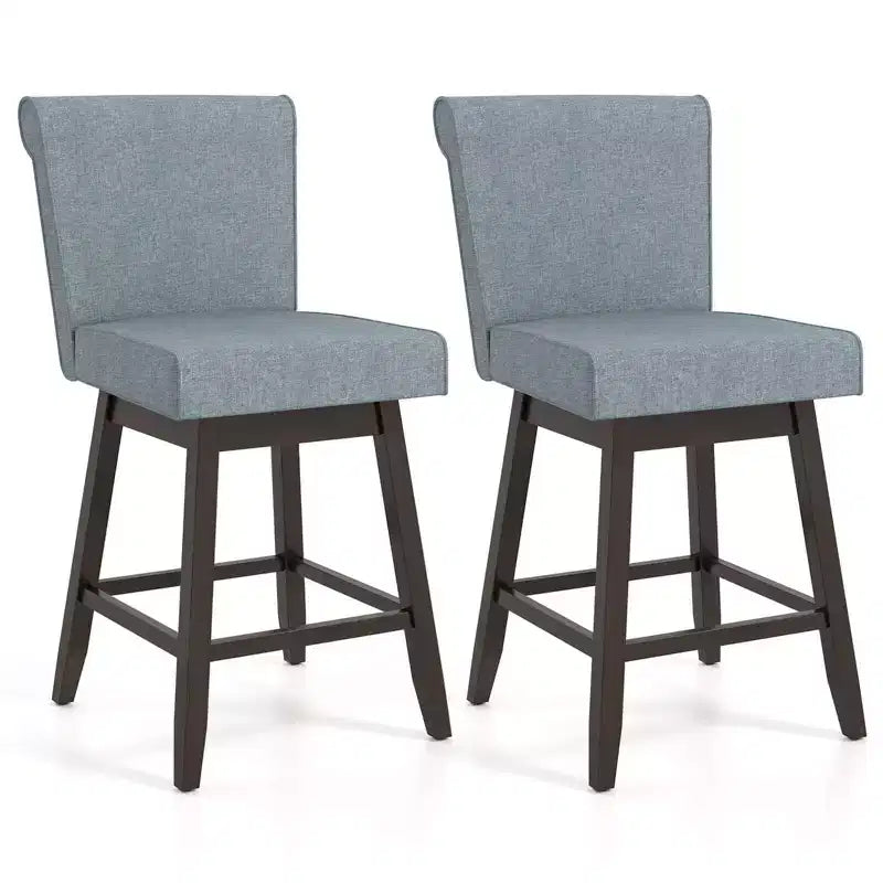 Tabourets de bar pivotants avec pieds en bois d'hévéa et revêtement en lin beige/gris