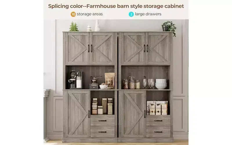 Meuble de cuisine avec support pour micro-ondes et tiroirs - Grand buffet de bar, étagères réglables, grand rangement en bois pour salle à manger, salon