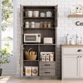 Meuble de cuisine avec support pour micro-ondes et tiroirs - Grand buffet de bar, étagères réglables, grand rangement en bois pour salle à manger, salon