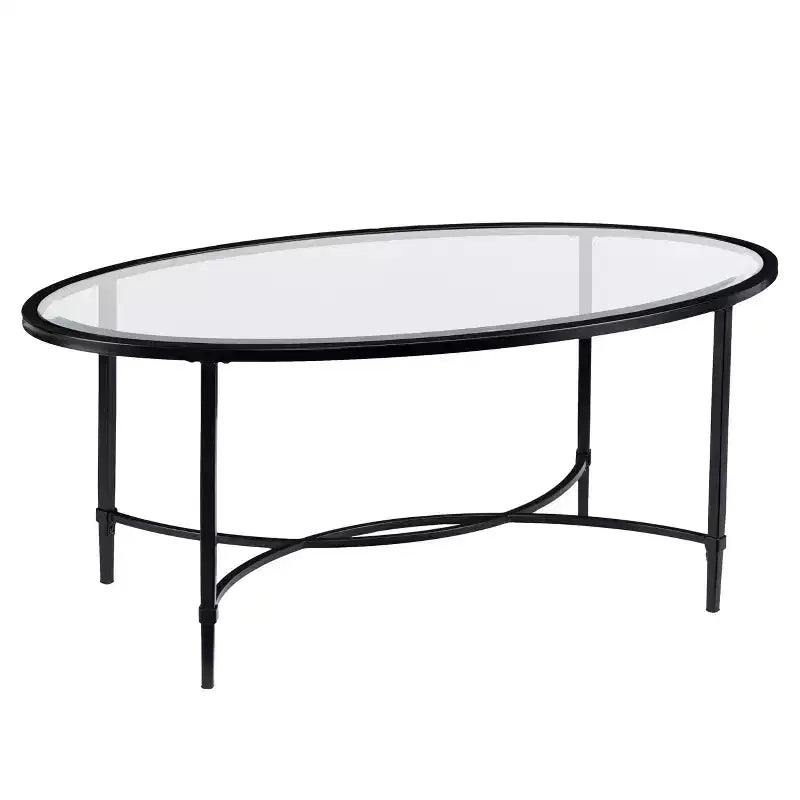 Table basse ovale en métal et verre - Noir