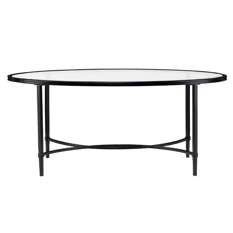 Table basse ovale en métal et verre - Noir