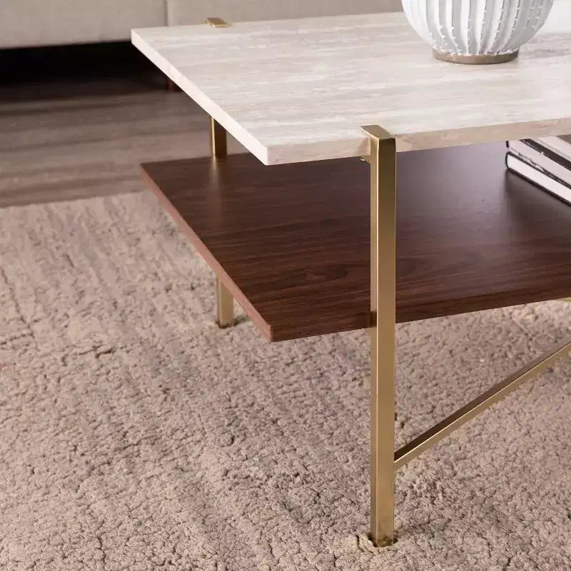 Table basse rectangulaire avec rangement - Laiton