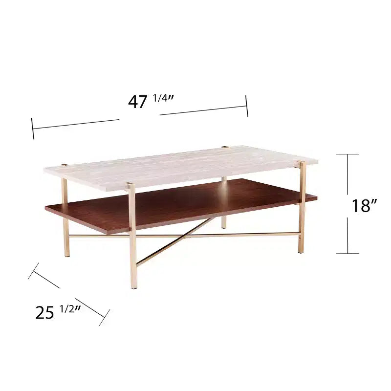 Table basse rectangulaire avec rangement - Laiton