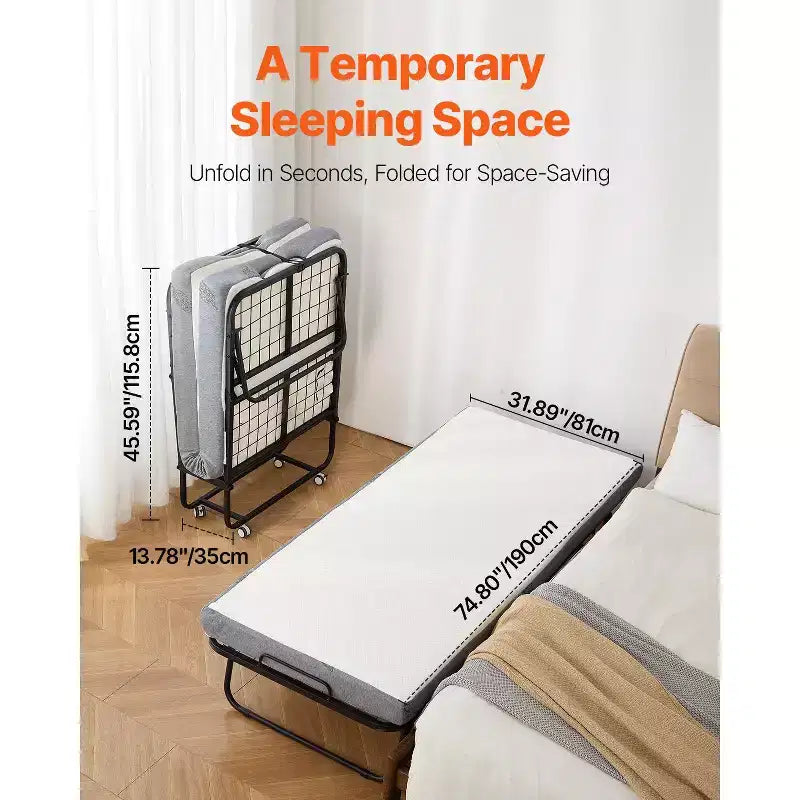 Lit d'appoint pliant 79 x 190,5 cm avec matelas de 12,7 cm, lit pliant simple avec cadre métallique robuste et matelas en mousse à mémoire de forme