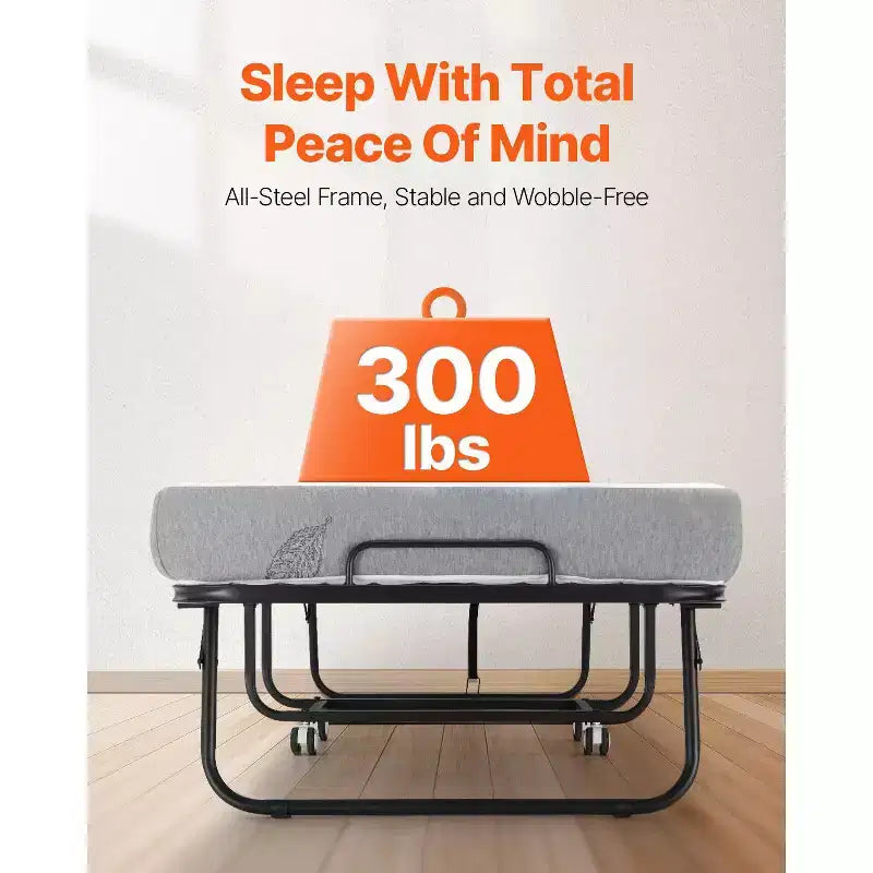 Lit d'appoint pliant 79 x 190,5 cm avec matelas de 12,7 cm, lit pliant simple avec cadre métallique robuste et matelas en mousse à mémoire de forme