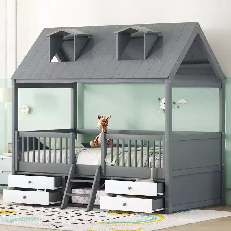 Whisen Wood Bed House Bed Frame