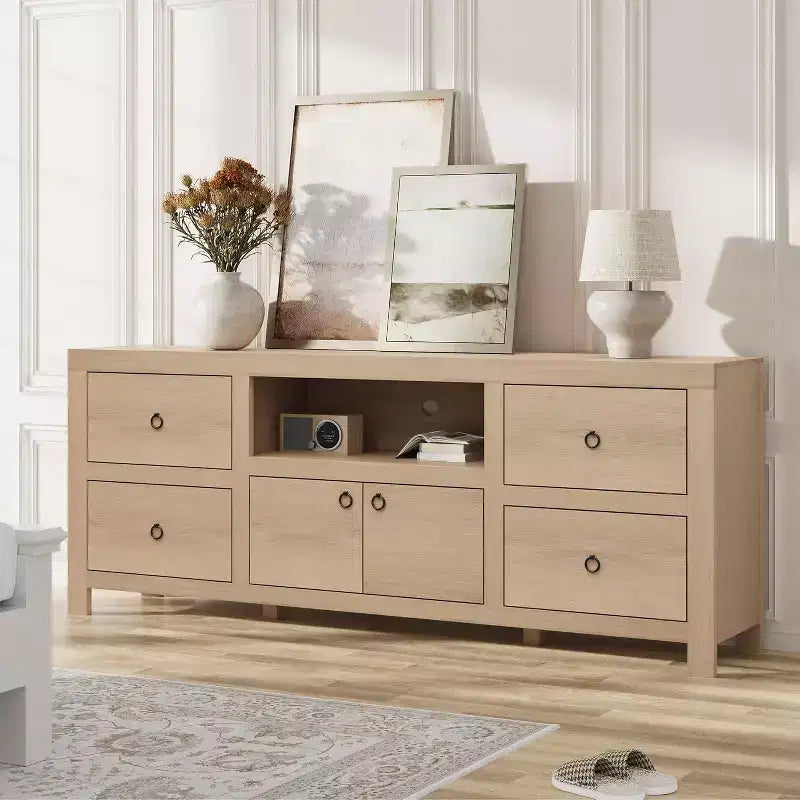 Meuble TV pour téléviseurs de 75/80 pouces, meuble de divertissement avec rangement et étagère, consoles et supports TV
