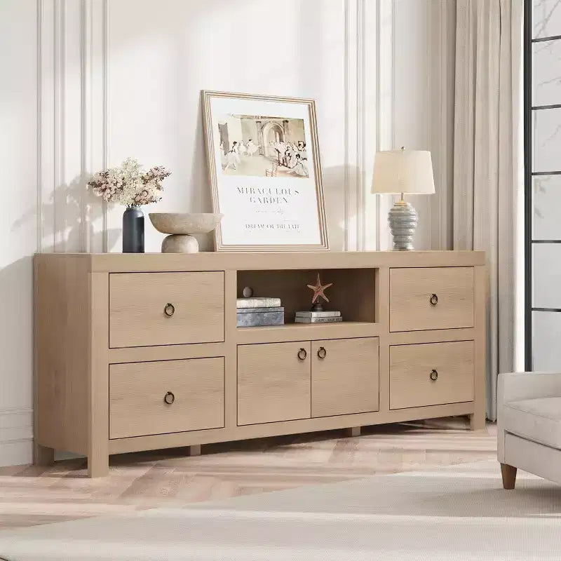 Meuble TV pour téléviseurs de 75/80 pouces, meuble de divertissement avec rangement et étagère, consoles et supports TV