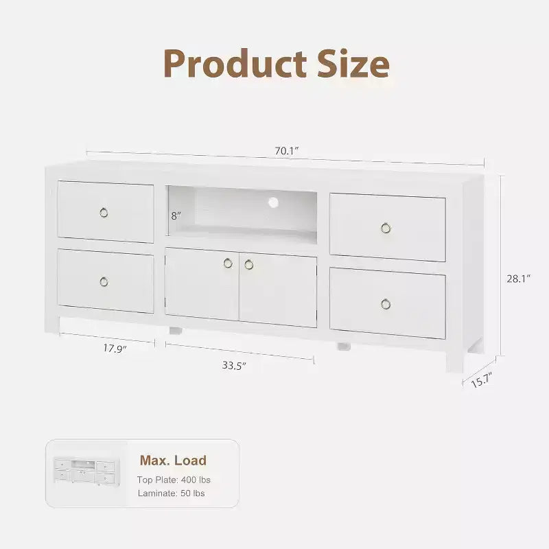 Meuble TV pour téléviseurs de 75/80 pouces, meuble de divertissement avec rangement et étagère, consoles et supports TV